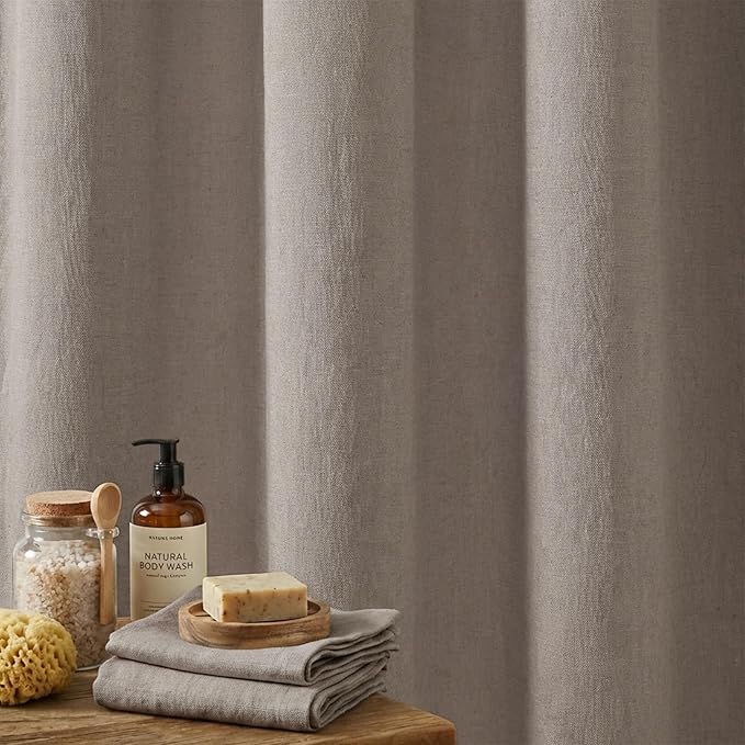Seasonwood Extra Long Linen Shower Curtain Neutral Farmhouse Linen Shower Curtains for Bathroom Boho Bathroom Decor with 12 Sturdy Stainless Steel Sliding Hangers(Deep Taupe,72x84 Inches)