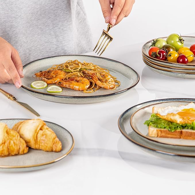 AmorArc Ceramic Plates Set of 6, 8.5 Inch Handmade Reactive Glaze Stoneware Plates set for Dessert, Salad, Appetizer,Dinner, Microwave & Dishwasher Safe, Scratch Resistant