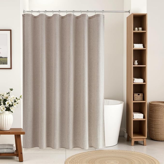 Naturoom Linen Shower Curtain 80 Inch Long for Bathroom Boho Farmhouse Fabric Shower Curtains Set with Hooks Neutral Cloth Modern Cottage Core Waterproof,Taupe Burlywood
