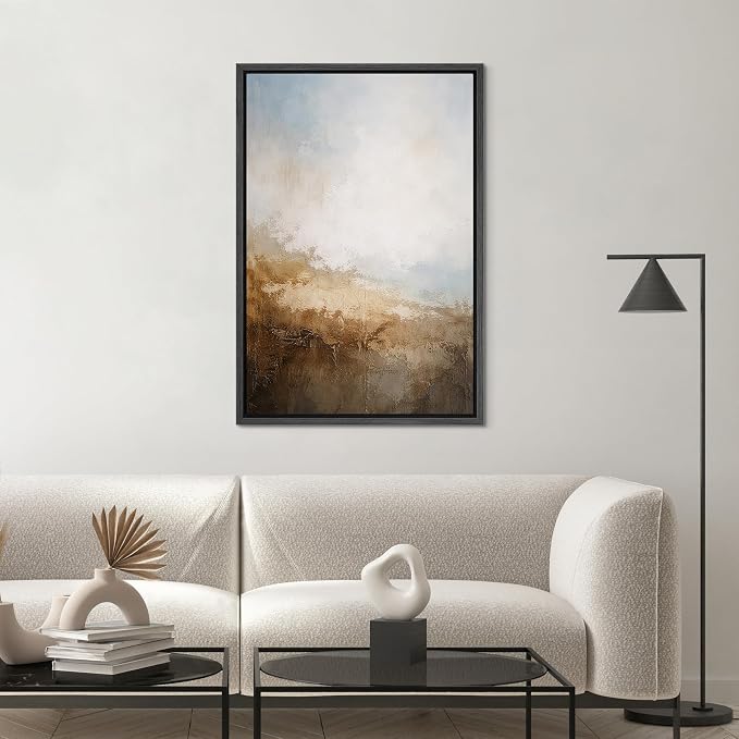 SIGNWIN Framed Canvas Print Wall Art Earth Tone Landscape Style Modern Abstract Illustrations Modern Art Decorative Boho Relax/Zen Nordic for Living Room, Bedroom, Office - 16"x24" BLACK
