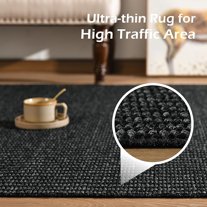 Softlife Rugs for Entryway 2x3 Faux Jute Rug Dirt Trapper Small Bathroom Rug Washable Door Rugs Kitchen Mat Modern Farmhouse Carpet for Front Porch Bathroom Kitchen Bedroom, Black