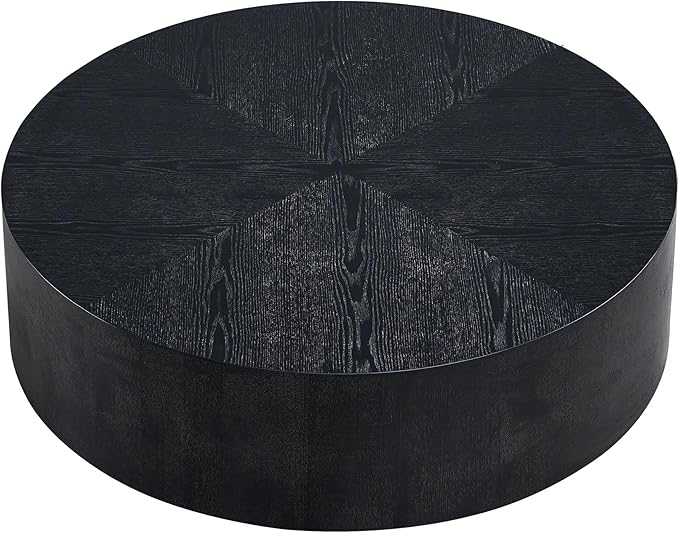Black Round Coffee Table for Living Room Modern Drum Coffee Table Wood Circle Coffee Table Contemporary Center Table for Apartment, No Need Assembly (MDF 35.43'' - Black)