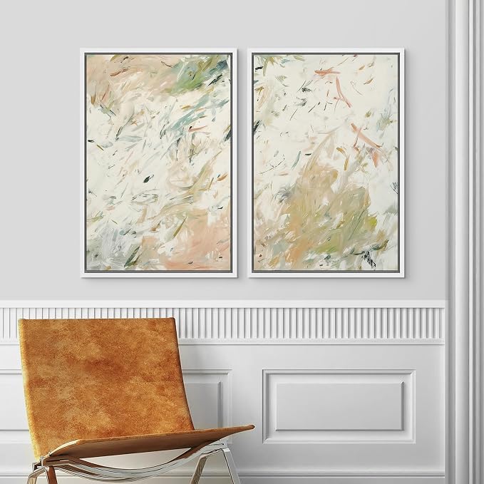 SIGNLEADER Framed Canvas Print Wall Art Soft Pastel Abstract Brushstroke Minimal Illustrations Modern Art Decorative Minimal Relax/Calm for Living Room, Bedroom, Office - 16"x24"x2 White