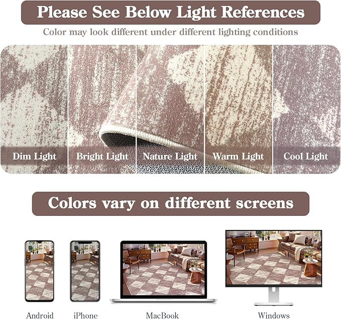 Lahome Zelie Moroccan Treills Runner Rug, 2x6 Beige Washable Rug Runner Carpet Runners for Hallway 6ft Non Skid, Checkered Kitchen Bathroom Non Skid Runners for Bedroom Hallway Entryway
