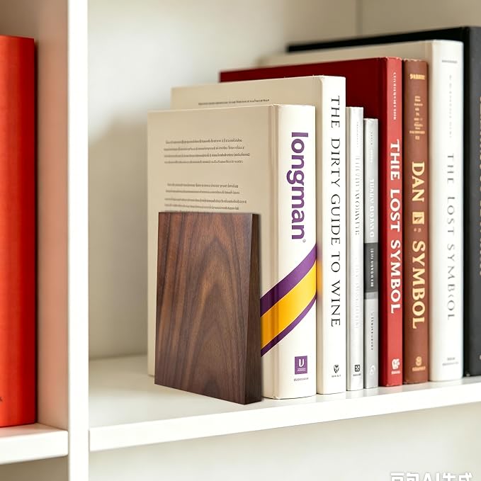 Luxdecor Walnut Book Ends Hold Heavy Books-7x6x5in Wood Bookends for Office Desk Non Skid, Decorative Walnut Bookend 2pack, Triangle Style