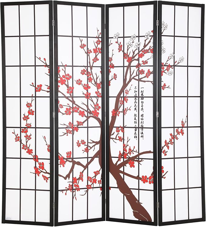 Room Divider 6ft Folding Privacy Divider 4 Panels Oriental Shoji Screen Wall Divider Wood Divider Portable Freestanding Partition Screen, White