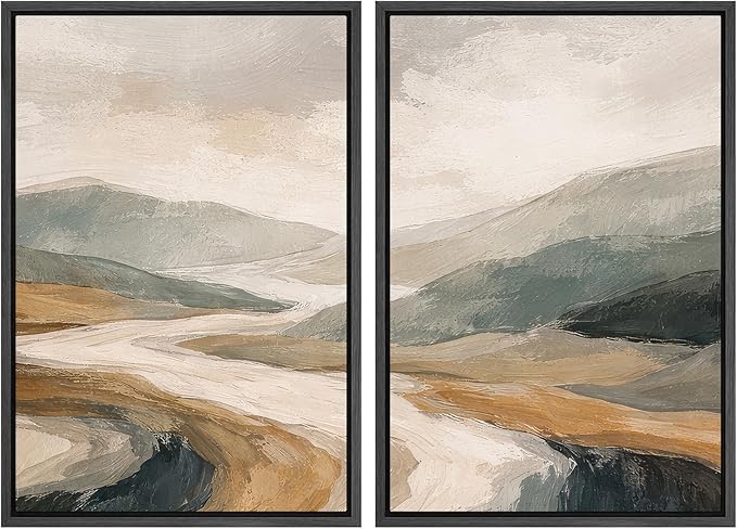 SIGNWIN Framed Wall Art Print Set Neutral Abstract Landscape Mountain Valley Photography Modern Art Rustic Relax/Calm Multicolor for Living Room, Bedroom, Office - 16"x24"x2 BLACK