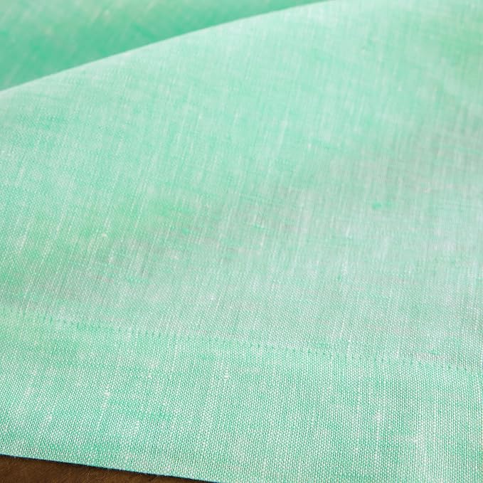 Solino Home Linen Tablecloth 60 x 90 Inch - 100% Pure Linen Chambray Aqua Table Cloth for Rectangle Tables - Athena, Machine Washable Tablecloth for Summer