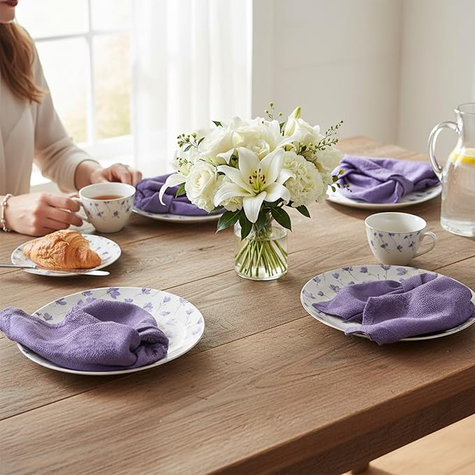 Hemstitched Linen Napkins – 20 Inch x 20 Inch – Stonewashed Pure Linen Cloth Dinner Napkins with Mitered Corners - 100% French Flax – Machine Washable - Set of 4 (Dusty Pastel Purple)
