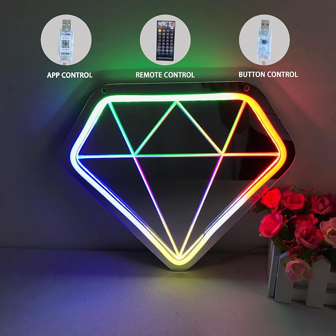 Diamond Neon Sign Shining Led Neon Sign Shop Decoration Colorful LED Neon Sign Bluetooth Wireless Adjustment Neon Sign For Shop,Bar,Room,Home,Office Decoration