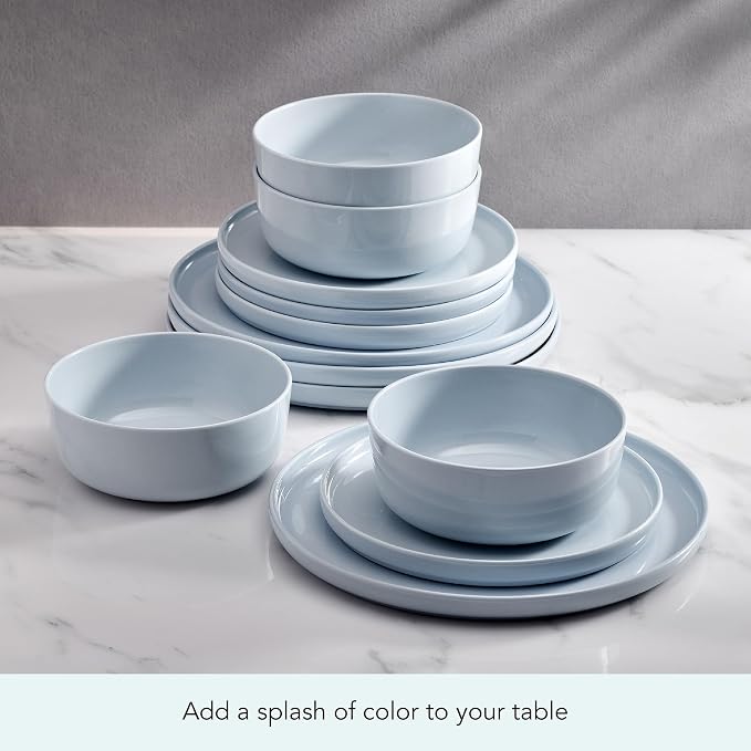 Mikasa Madison Misty Blue Bone China Dinnerware Set, 12-Piece Service for 4, Includes Dinner Plates, Salad Plates and Cereal Bowls, Dishwasher Safe