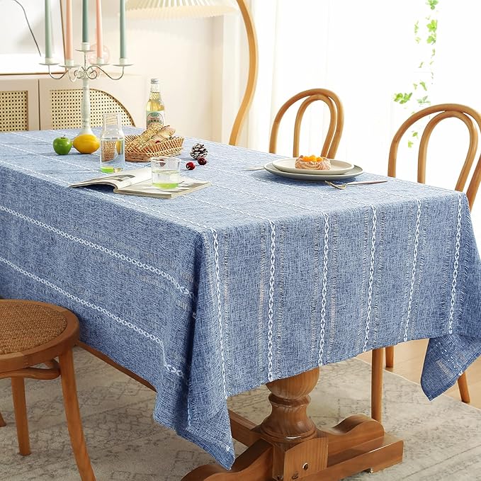 Chassic Square Tablecloth 60 x 60 Inch, Farmhouse Boho Linen Table Cloths, Wrinkle Free & Washable Tablecloths for Dining Tables, Summer Kitchen Decor - Hemstitch Blue