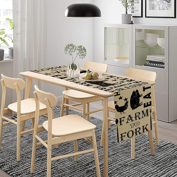 Western Rural Farm Table Runner Retro Table Decor Cattle Chicken Pig Kitchen Dining Table Decoration for Living Room Holiday Outdoor Home Party 13x70in
