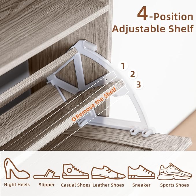 RWYHG Shoe Cabinet Storage for Entryway with 2 Flip Drawers Open Storage Layer Rack Narrow Organizer Slim Hidden Wood Shoe Cabinet Furniture Grey