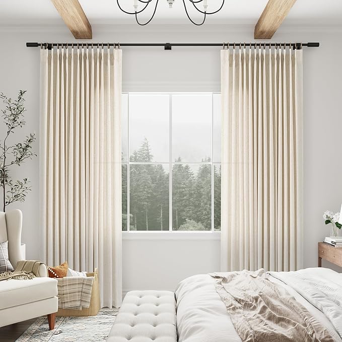 Aersas Natural Pinch Pleat Linen Curtains 104 Inch Length 2 Panels Set for Bedroom Dining Room Semi Sheer Linen Boho Farmhouse Neutral Window Curtains for Living Room Nursery Natural Cream 40x104