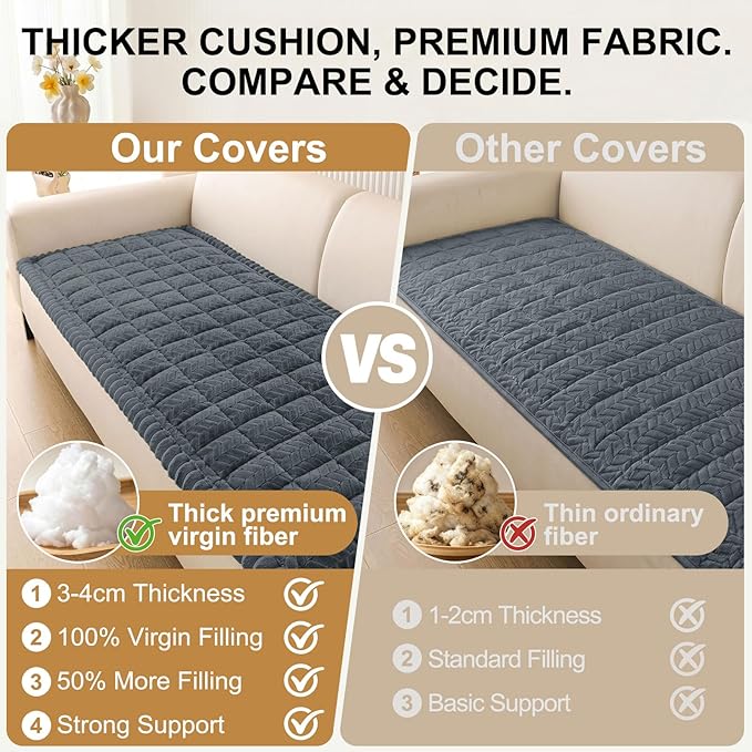 Smiry Non Slip Couch Covers for Dogs, Fuzzy Pet Couch Covers for 3 Cushion Sofa Pet Friendly, Soft Sofa Slipcovers Cushion Furniture Protector Washable (Dark Grey, 27.6" x 82.7")