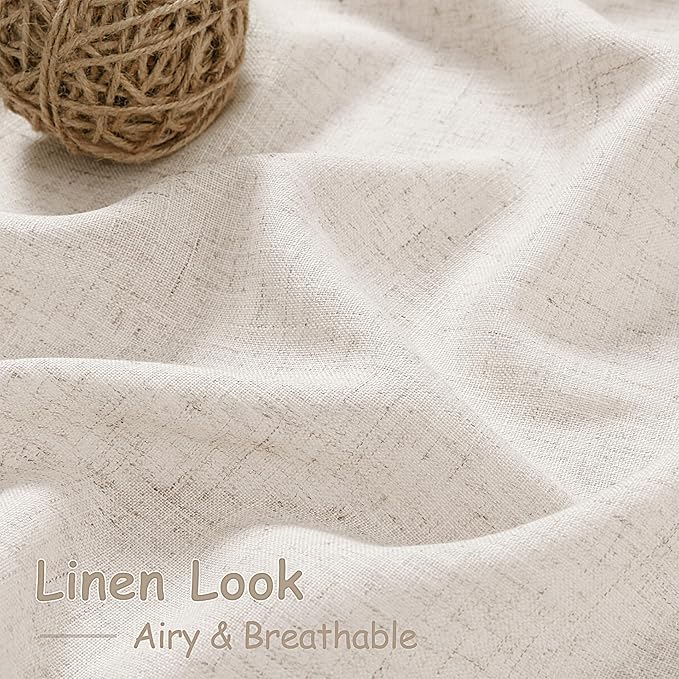 Extra Long Tan Beige Curtains 120 inch Length 2 Panels Set Back Tab Neutral Farmhouse Drapes Light Filtering Semi Sheer Linen Curtain 120 inches Long for Floor to Ceiling Window Patio Sliding Door