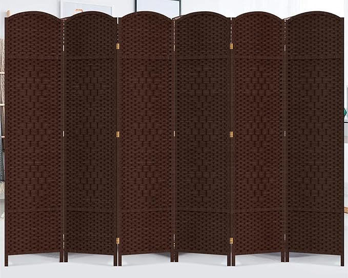 Duraspace 6 Panels Room Divider 6 FT Tall Weave Fiber Freestanding Double Hinged Extra Wide Folding Screen for Patio Privacy (Brown)