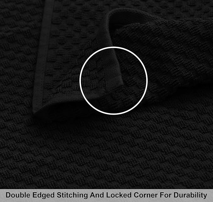 COTTON CRAFT Waffle 6 Piece Towel Set - 100% Cotton - 2 Oversized Luxury Euro Spa Waffle Weave Large Bath Towels, 2 Hand Towels, 2 Washcloths - Absorbent Quick Dry Hotel Bathroom Shower Pool - Black