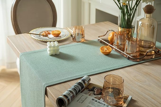 ZeeMart Burlap Style Farmhouse Table Runners 90 Inches Long, Sage Green Rustic Woven Dining Table Runner for Everyday Use, 14x90 Inches, Seafoam