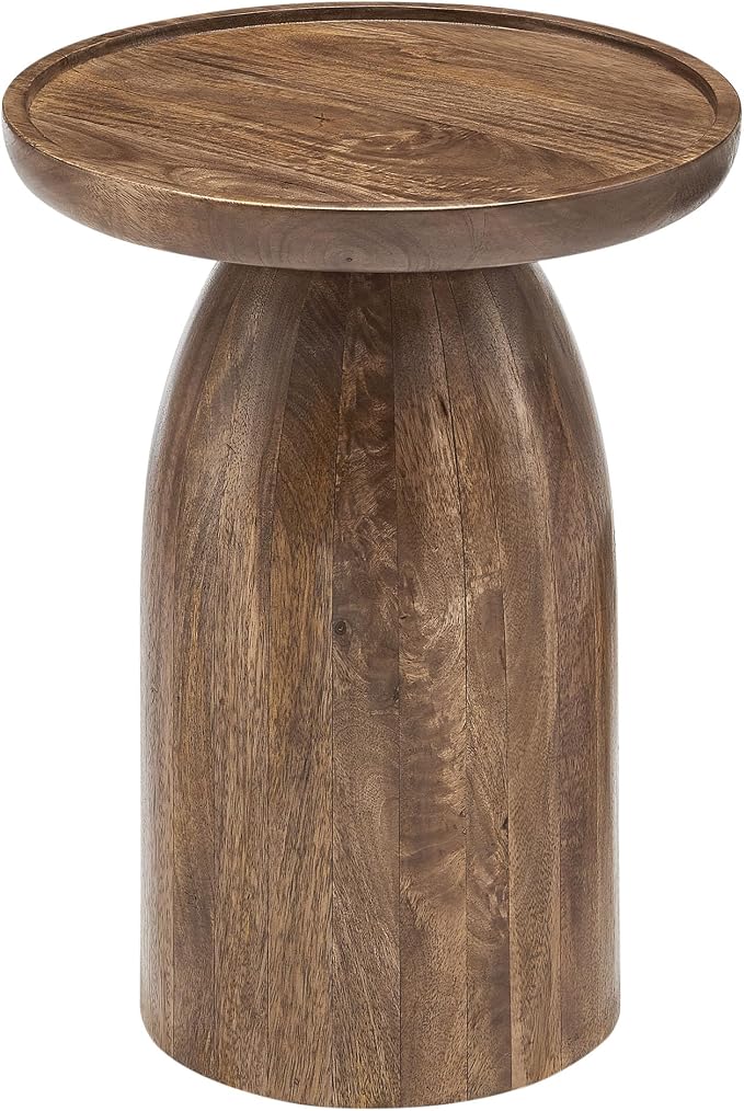 Modway Holloway Solid Mango Wood Side End Table in Walnut – Contemporary Wooden Accent Table for Living Room – Small Round Plant Stand or Pedestal Drink Table