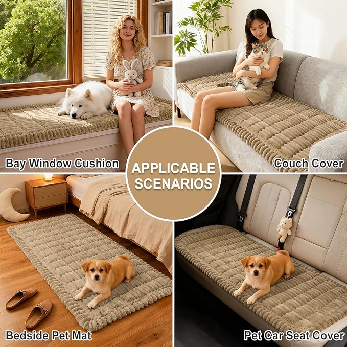 hyha Couch Cover for Dogs Washable, Non Slip Thick Flannel Sofa Protector, Pet Friendly Plush Furniture Cover for Sectional Sofa & Loveseat (Khaki, 43" x 63")