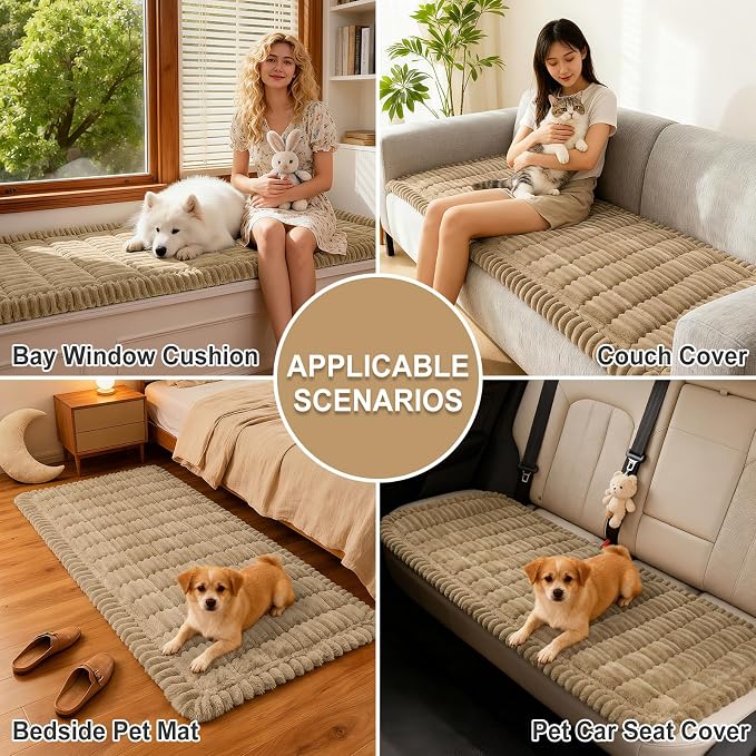 hyha Couch Cover for Dogs Washable, Non Slip Thick Flannel Sofa Protector, Pet Friendly Plush Furniture Cover for Sectional Sofa & Loveseat (Khaki, 27.6" x 27.6")
