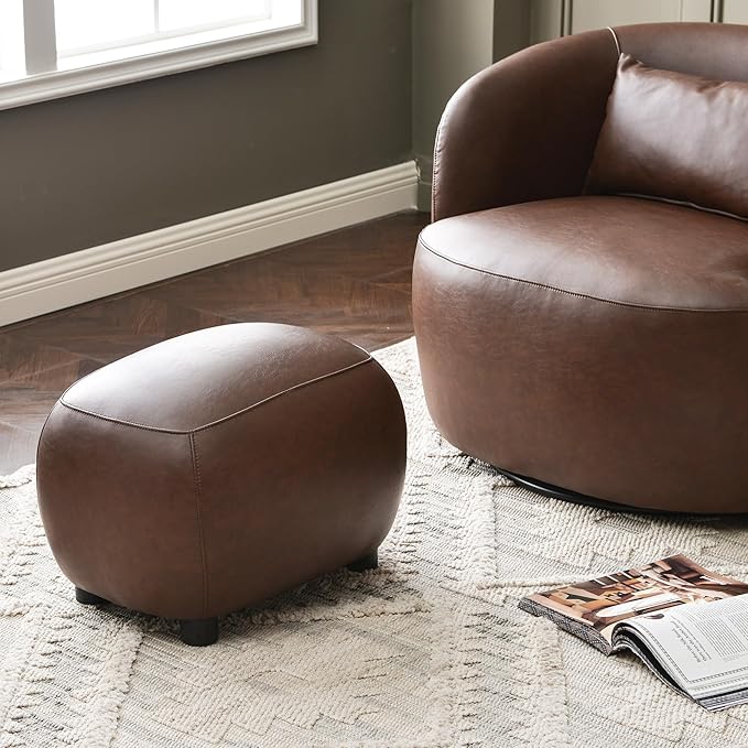 KINWELL 23" Wide Faux Leather Upholstered Ottoman Set of 2, Mid-Century Modern Living Room Footrest with Soft Padded Seat, Footstool for Bedroom, Entryway or Living Room, Dark Brown
