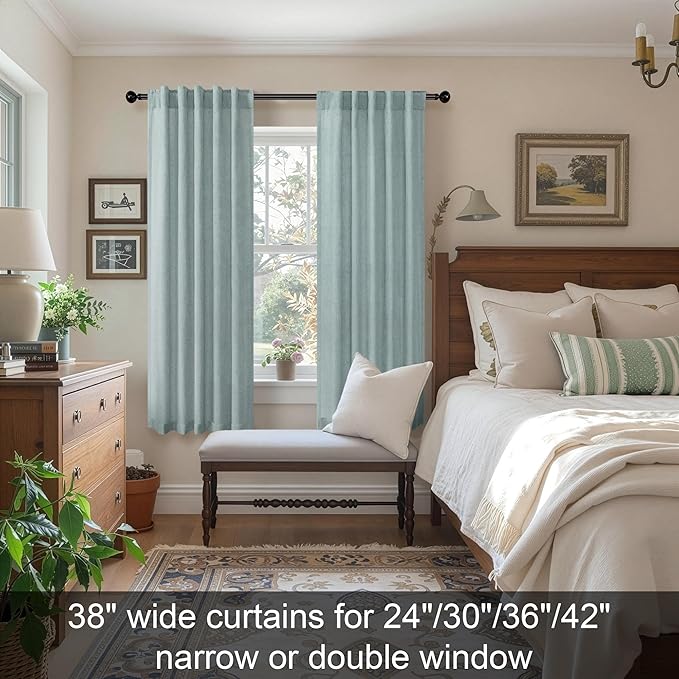 Seafoam Green Curtains 38 Inch Wide for Kitchen Doors 2 Panel Pocket Back Tab Semi Sheer Mini Small Window Aqua Sea Green Curtain for Bedroom Decor Entry Doorway Beach Coastal Decor Width 38x63 Length