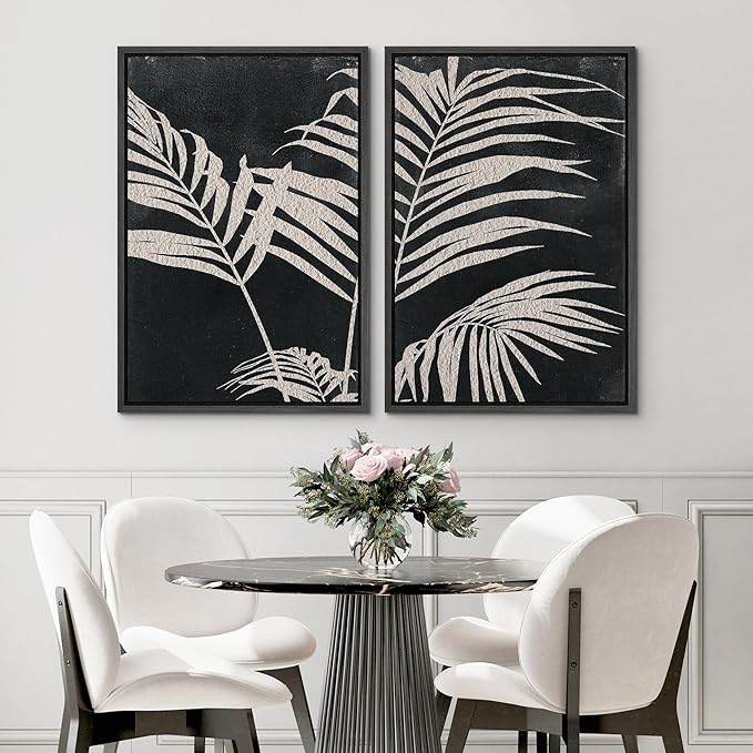 SIGNWIN Framed Canvas Print Wall Art Palm Leaf Print, Minimalist Wall Art, Black White Wall Art Prints for Living Room, Bedroom, Office - 24"x36"x2 Black