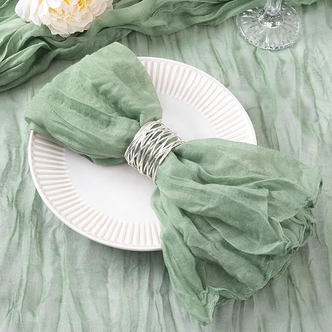 DeZerlor 12 Pack Sage Green Cheesecloth Napkins Summer Cloth Napkins Set of 12 Dinner Napkins Bulk 21x21 Inches for Wedding Bridal Shower Baby Shower Parties