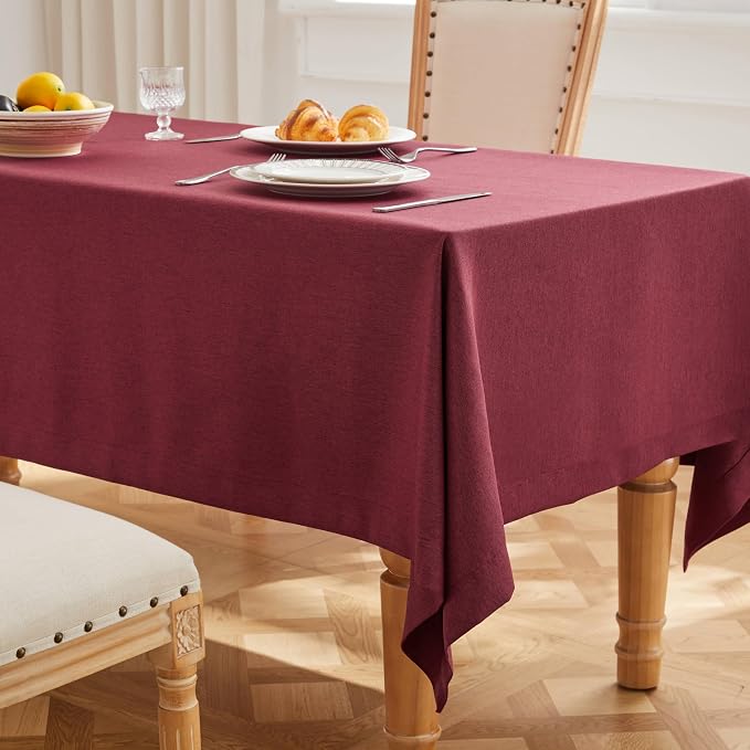 ZeeMart Basic Linen Textured Table Cloth, 60 x 60 Inch Burgundy, Farmhouse Style Rust Square Tablecloth, Wrinkle Resistant Washable Heavy Weight TableCloths