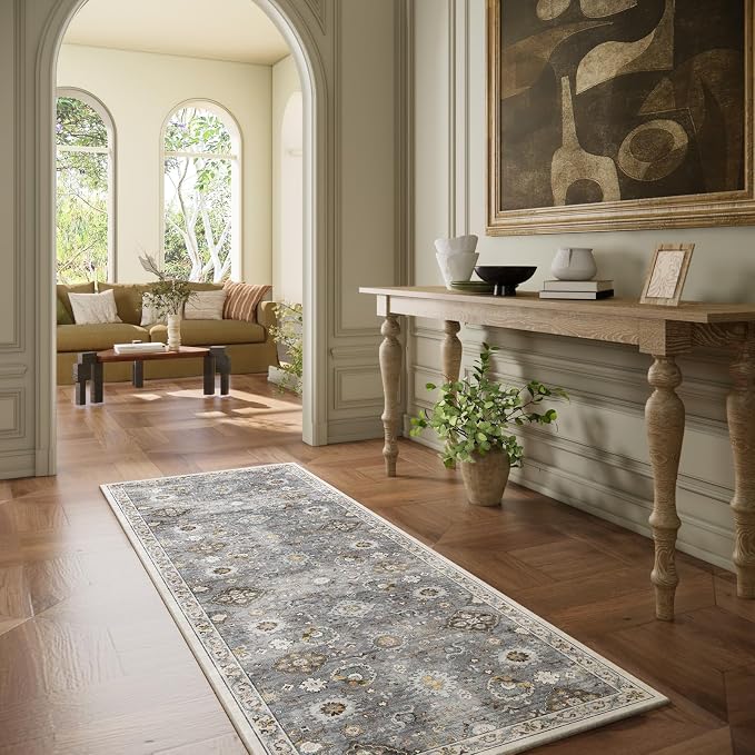 Washable Runners for Hallways Kitchen Rugs: 2'6"x8' Runner Rug Stain Resistant Non Slip Low Pile Soft Carpet Runners for Hallways Indoor Entryway Kitchen Laundry Room Bedroom Bathroom Farmhouse