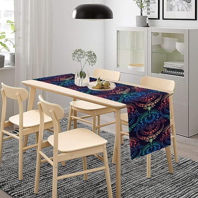 Magic Astrology Table Runner, Colorful Mystical Celestial Moon Star Boho Zodiac Table Runner for Kitchen Dining Picnic Party Wedding Decor, 13x70 Inch