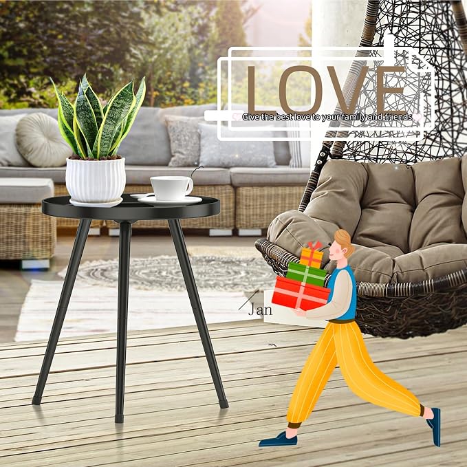 SYQ Round Metal Side Table Small End Table for Indoor Outdoor, Mid Century Modern Decor, Simple Circle Accent Table for Living Room Bedroom Bathroom Office All Matte Black