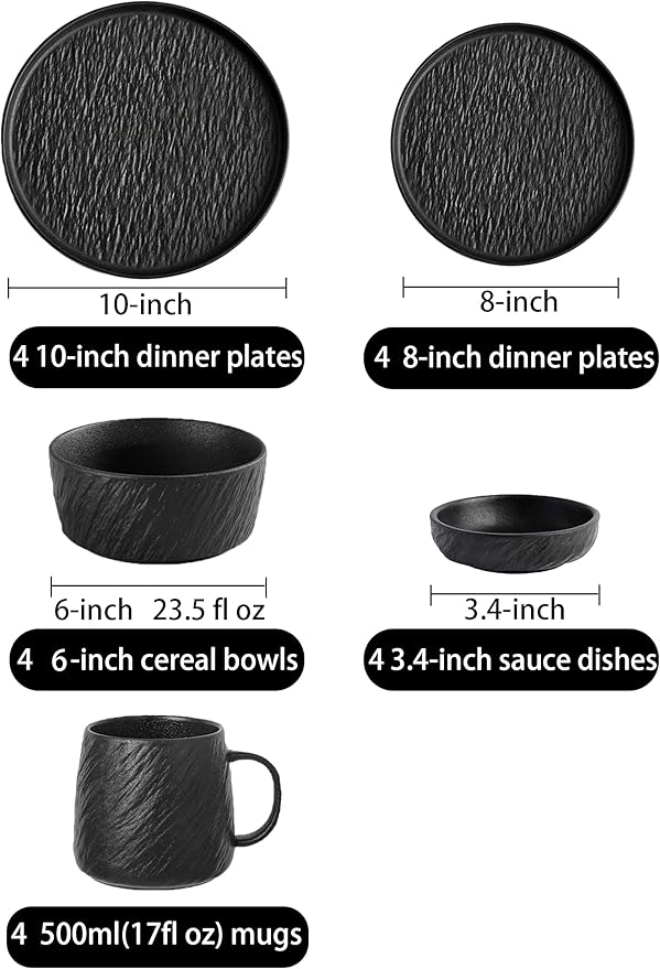 Matte Ceramic Dinnerware set with Mugs for 4, 20 Pieces, Kitchen Plates and Bowls Set Porcelain, Dish set for 4, Dishware Sets Stoneware Dinner Plates Sets Platos de Cocina Vajilla
