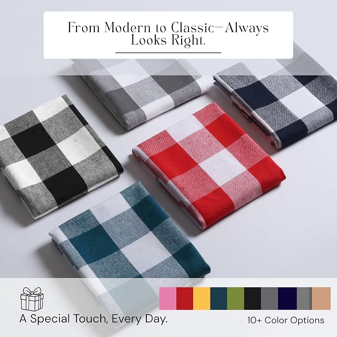 Buffalo Plaid Cloth Napkins, Set of 4, Soft, Durable, Wrinkle Free Fabric Napkins, Checked Napkins for Dinner, Wedding, Restaurant, Buffet, Party, Christmas - Beige, White (16"x16")