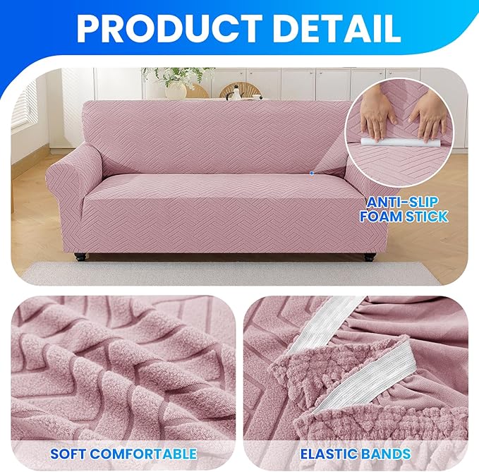 Stretch Sofa Slipcover 1 Piece Couch Sofa Cover,31"-46" Non Slip Soft Couch Sofa Cover Washable Furniture Protector with Non Skid Foam and Elastic Bottom for Kids, Pets,Pink