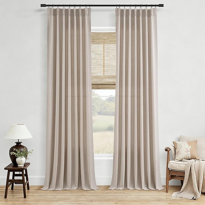 Aersas Taupe Burlywood Pinch Pleated Linen Curtains 84 Inches Long 2 Panels Set for Living Room Bedroom Dining Pinch Pleat Back Tab Light Filtering Boho Farmhouse Window Curtain 84 Inch Length