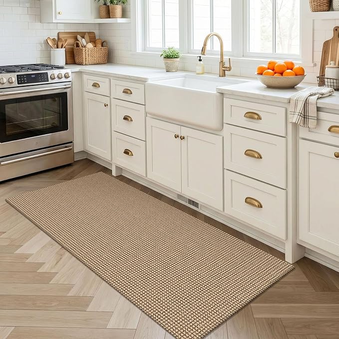 EARTHALL Woven Runner Rug 2x4 Ft Washable Runners for Hallways Cotton Non Slip Eentryway Runner Braided Indoor Floor Carpet for Kitchen, Hallway, Kitchen, Doormat, Orange/Tan/Brown