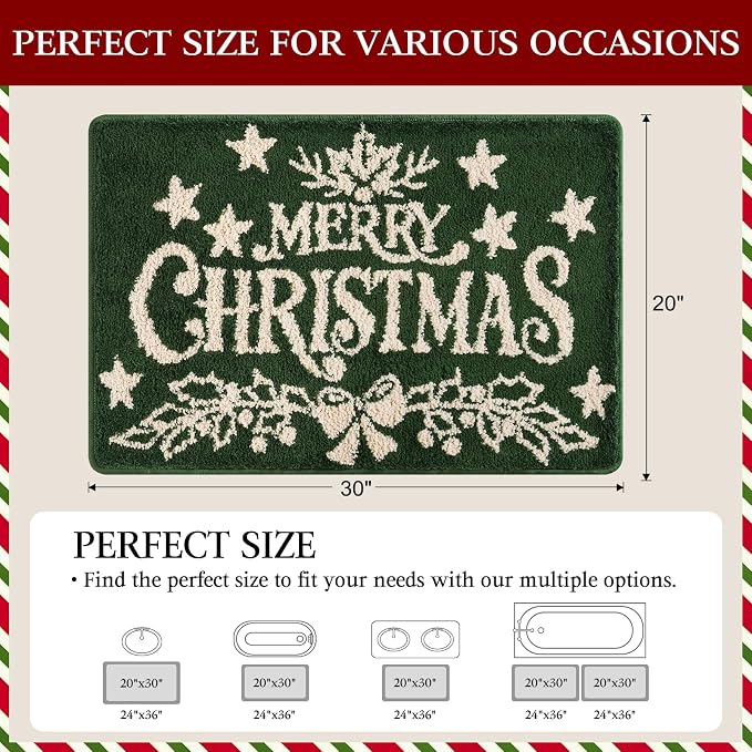 ACCUMTEK Upgraded Waffle Bath Mat，Super Absorbent Non-Slip Quick Dry Bathroom Rugs with Tassels,30"x20",Green