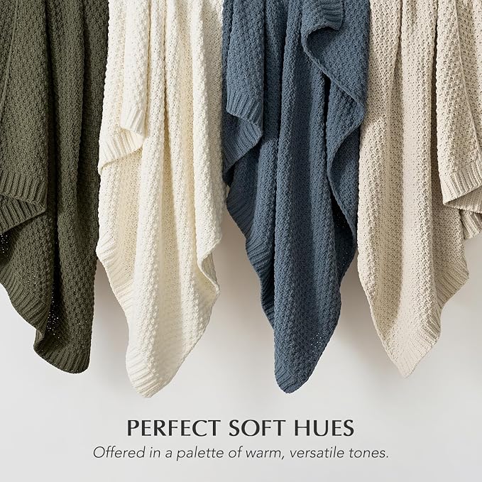 EVERGRACEHOME Chunky Chenille Knit Throw Blanket for Couch, Soft Luxurious Moss Stitch Blankets for Bed, Cozy Decorative Farmhouse Knitted Throws for Sofa, Olive Green, 60" x 80"