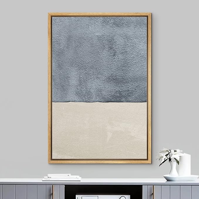 IDEA4WALL Framed Canvas Print Wall Art Mid-Century Watercolor Blue Gray Color Block Abstract Shapes Illustrations Modern Art Decorative Relax/Calm for Living Room, Bedroom, Office - 16"x24" Natural
