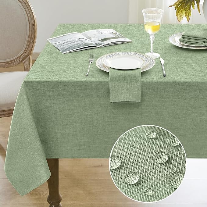 Softalker Large Rectangular Sage Tablecloth 104 x 60 inch Faux Linen Table Cloths Stain and Wrinkle Resistant Table Cover for 6 Foot Rectangle Dining Table for Summer, Outdoor, Birthday, Coffee