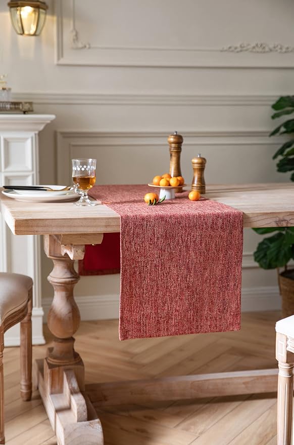 ZeeMart Burlap Style Farmhouse Table Runners 36 Inches Long, Red Rustic Woven Dining Table Runner for Everyday Use, 14x36 Inches, Red
