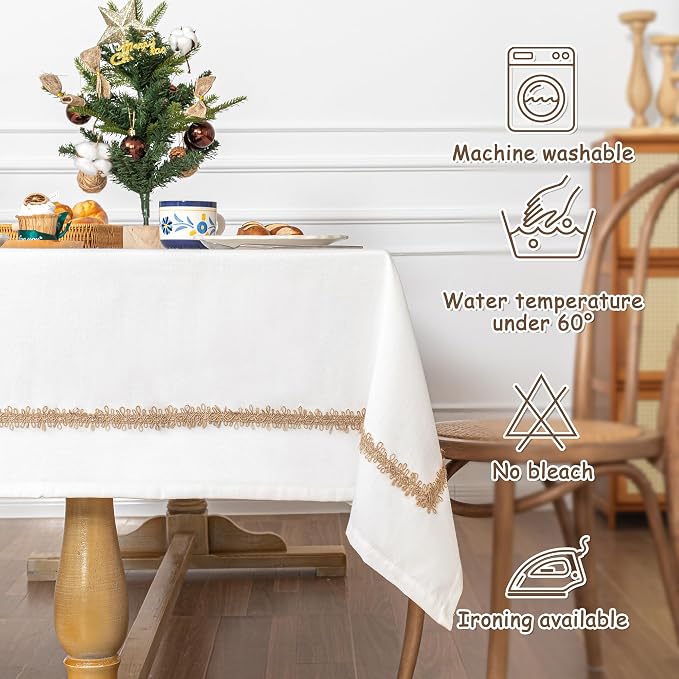 MYSKY HOME Table Cloth for Rectangular, Waterproof Tablecloth, Soft Cotton Indoor/Outdoor Tablecloths, Wrinkle Free Table Cloth Heavy Duty Rectangle Table Cloths for Parties & Dining Use, 55"X55"