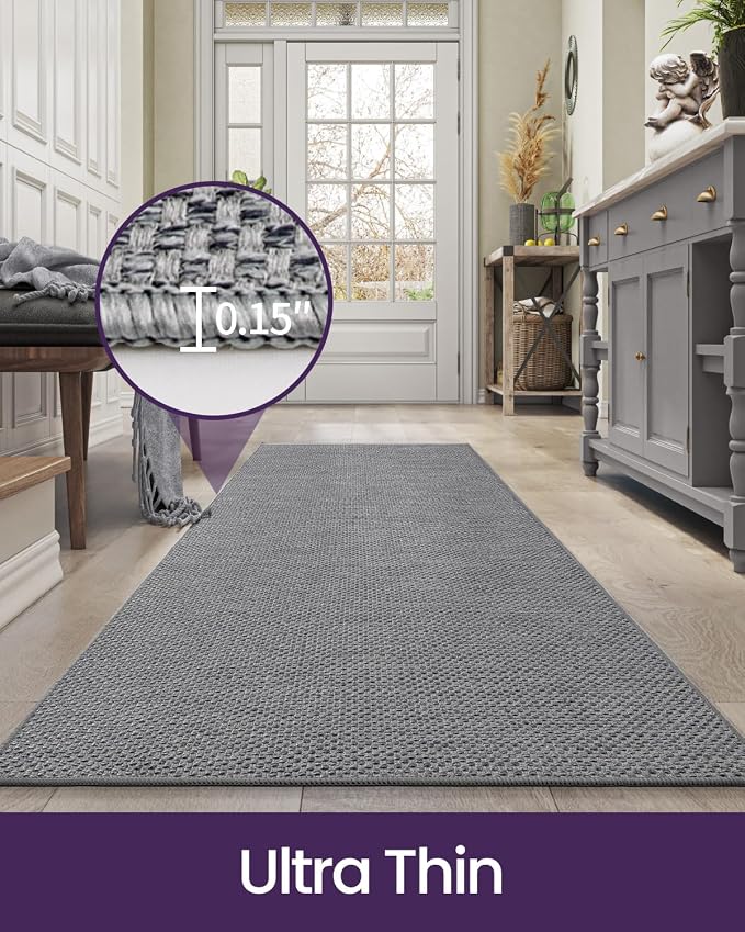 DEXI Hallway Runner Rug 2'x7', Non Slip Rubber Backed Runners Carpet, Ultra Thin Entryway Rugs Indoor for Kitchen Hallway Entrance Bedroom, Grey