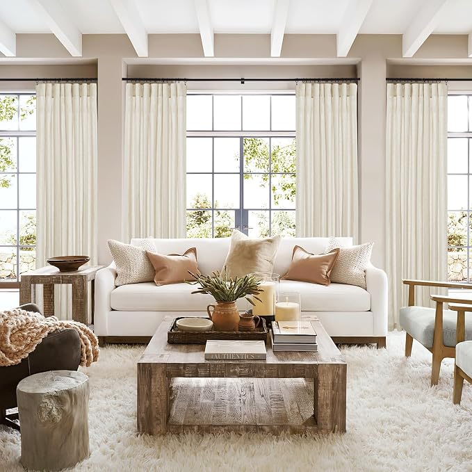 RYB HOME Linen Blend Curtains 63 inch Length - Semi Sheer Curtains & Drapes Light Filtering for Bedroom Bathroom, 52" W x 63" L, 2 Panels