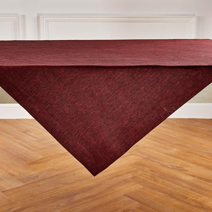 Solino Home Square Linen Tablecloth 52 x 52 Inch - 100% Pure Linen Red Garnet Table Throw - Athena, Machine Washable Tablecloth for 4th of July