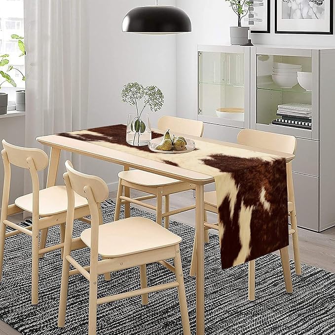 Cowhide Table Runner,Farmhouse Western Cow Pattern Table Runner for Coffee Table Dining Room Table Bedroom Party Holiday Decor 13x90inch